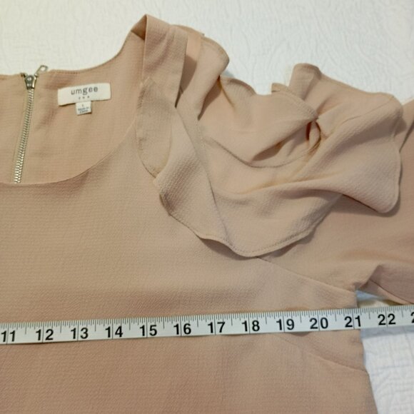 Umgee USA Cold Shoulder Ruffle Sleeve Beige Tunic Dress Size L Womens. - Picture 10 of 10